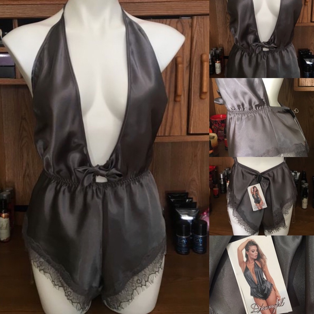 Slate Gray Satin Romper